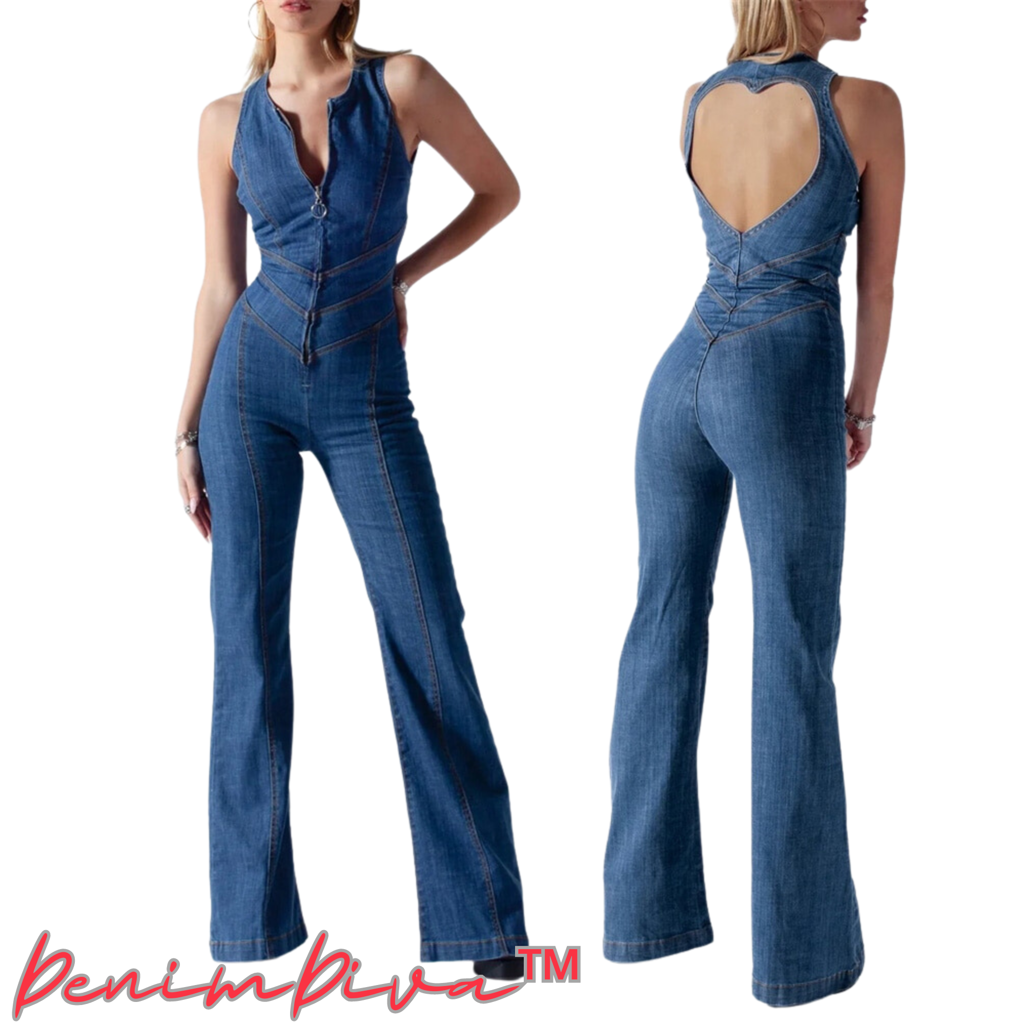 DenimDiva™️ I Rückenfreier Denim-Jumpsuit